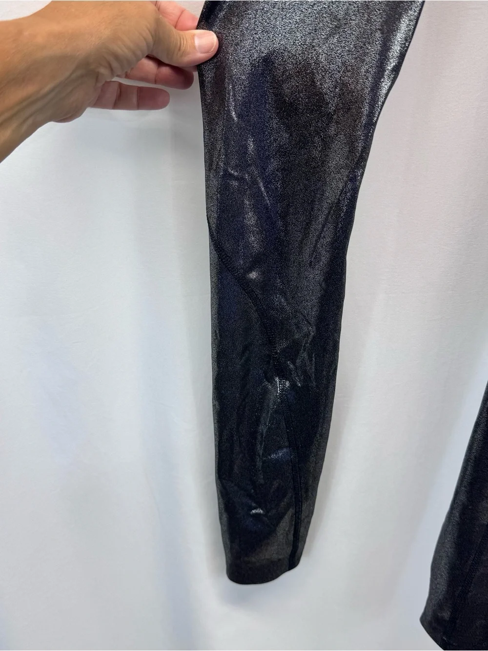 Stella McCarthy adidas Shiny High-Waist Leggings in Metallic Silver Workout XXS